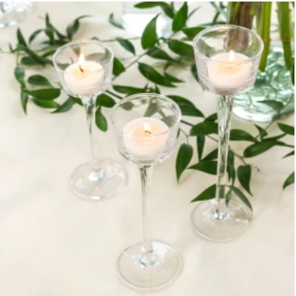 Set of 3 long steam glass tea light holders
